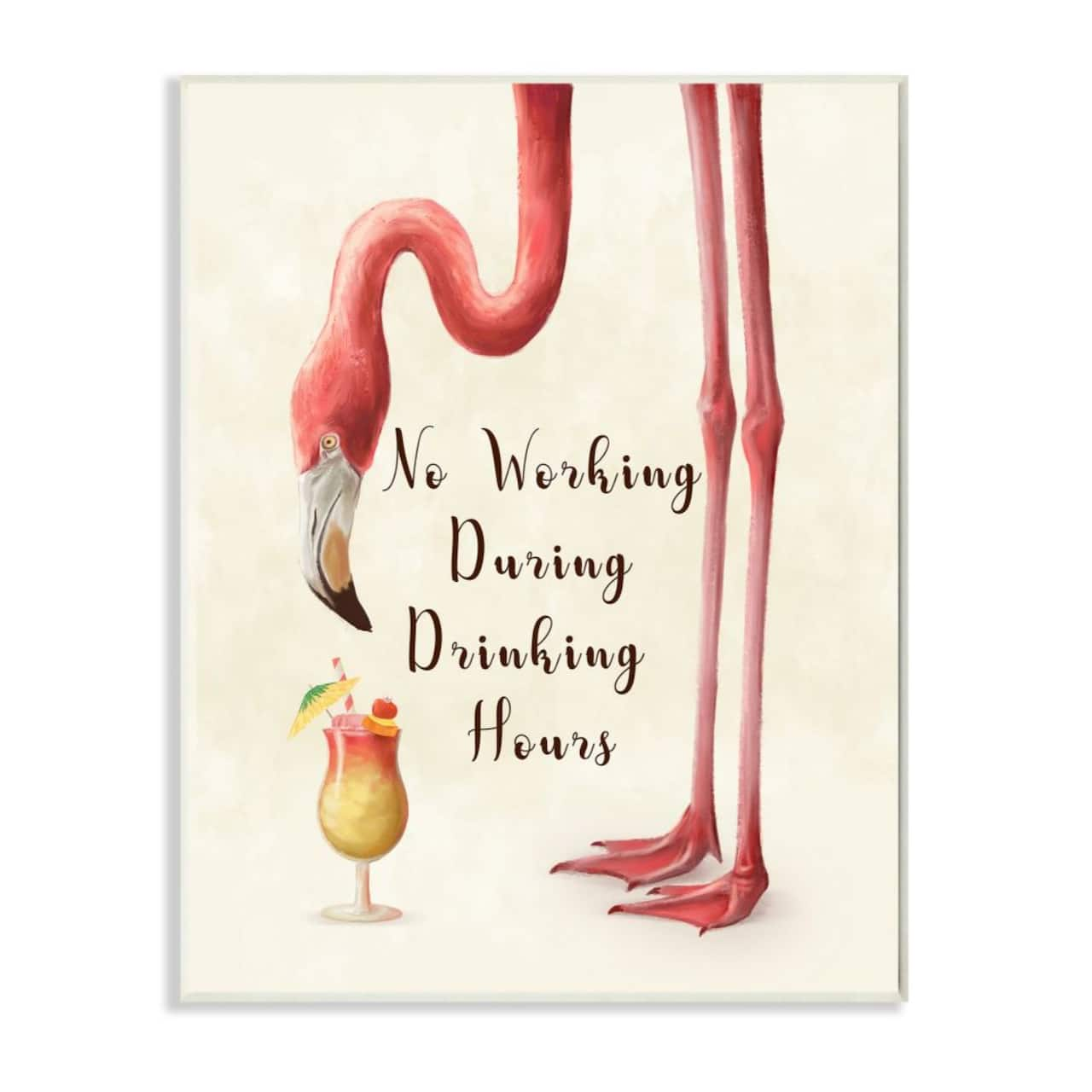 Stupell Industries No Working During Drinking Hours Flamingo Wooden Wall  Plaque